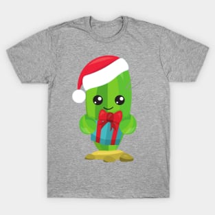 Christmas Cactus, Cute Cactus, Santa Hat, Gifts T-Shirt